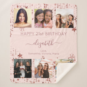 Birthday rose gold friends photo collage sherpa blanket