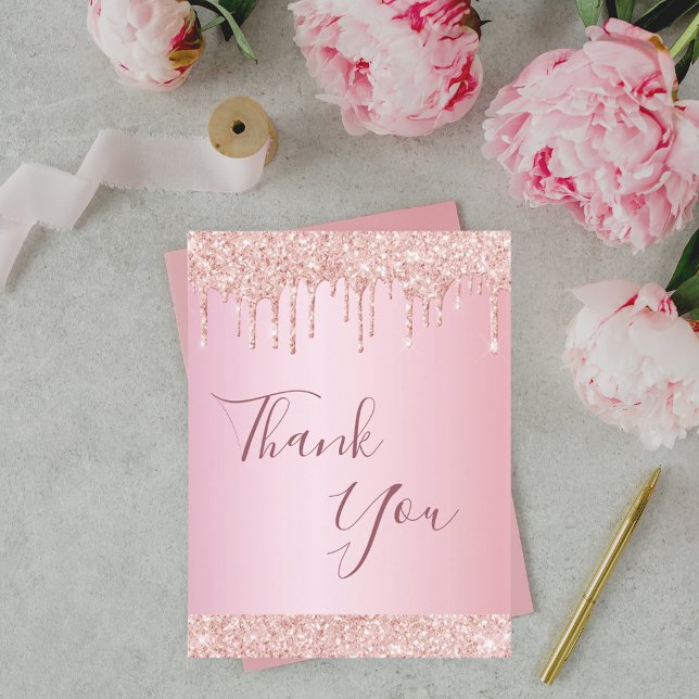 Birthday rose gold glitter drip Thank You Postcard (Creator Uploaded)