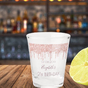 Birthday rose gold glitter drips name  shot glass