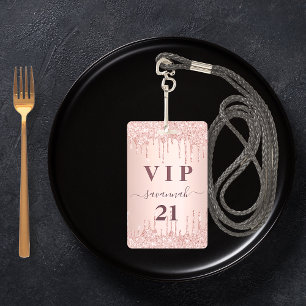Birthday rose gold glitter drips pink luxury vip ID badge