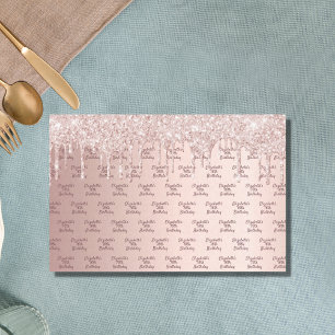 Birthday rose gold glitter drips pink monogram tissue paper