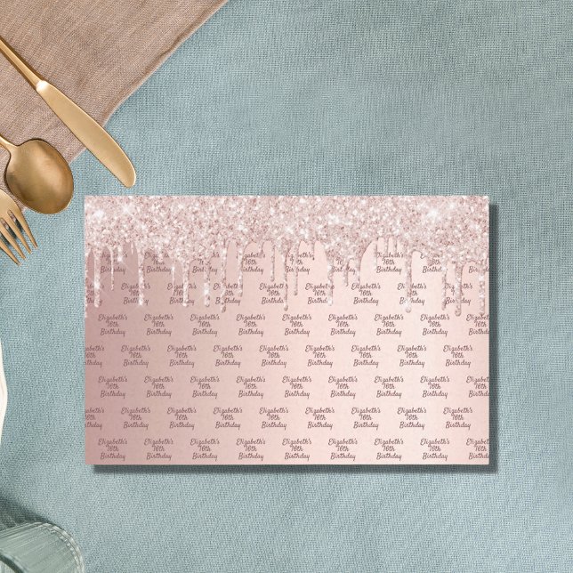 Birthday rose gold glitter drips pink monogram tissue paper (Creator Uploaded)