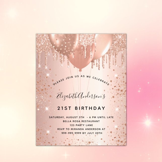 Birthday rose gold glitter dust balloons budget flyer (Creator Uploaded)