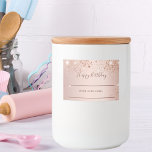 Birthday rose gold glitter dust homemade  food label<br><div class="desc">A girly and feminine rose gold coloured background,  decorated with faux glitter dust. With the text: 50 and Happy Birthday.  Happy Birthday is written with a modern hand lettered style script.  Add the name of the birthday girl/woman and your own name(s) by hand. Perfect for homemade food gifts.</div>
