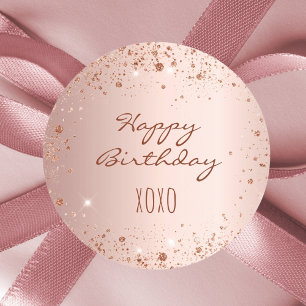 Birthday rose gold glitter dust hugs kisses  classic round sticker