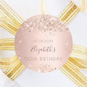 Birthday rose gold glitter dust monogram name classic round sticker