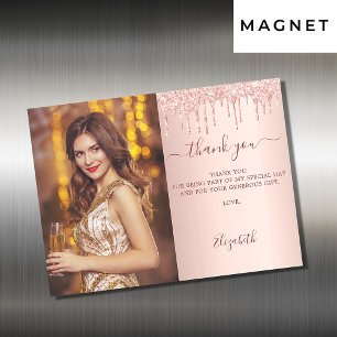 Birthday rose gold glitter photo magnet thank you