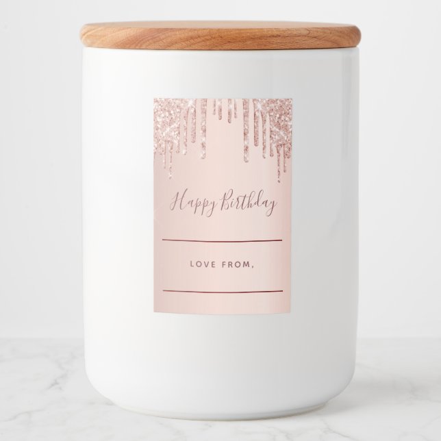 Birthday rose gold glitter pink sparkle homemade food label (Front)