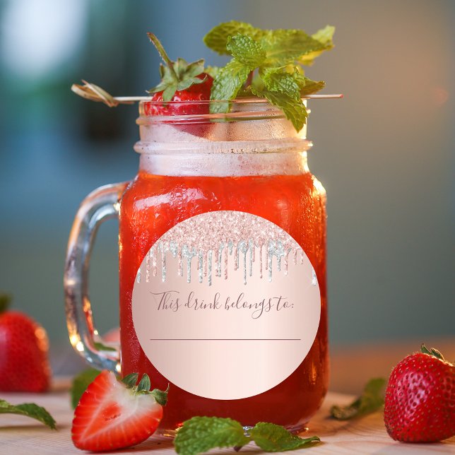Birthday rose gold glitter silver drink belongs to classic round sticker (Creator Uploaded)