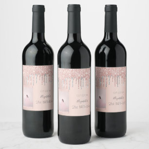 Birthday rose gold glitter silver photo wine label
