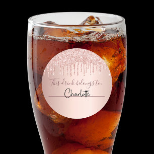 Birthday rose gold glitter this drink belongs to classic round sticker