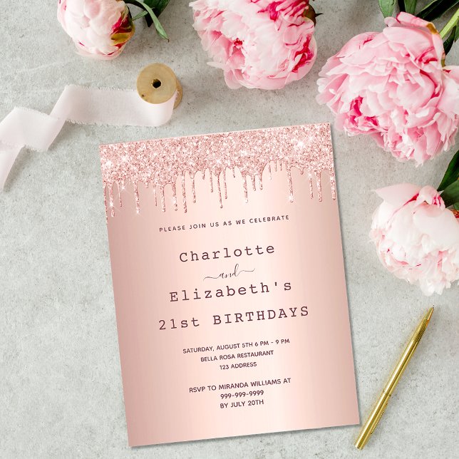 Birthday rose gold glitter two persons friends invitation (Creator Uploaded)