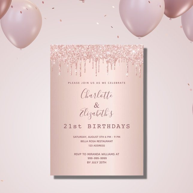Birthday rose gold glitter two persons friends invitation (Creator Uploaded)