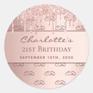 Birthday rose gold monogram initial script classic round sticker