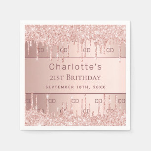 Birthday rose gold monogram initials name napkin