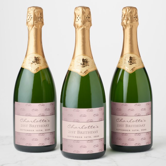 Birthday rose gold monogram initials script champa sparkling wine label (Bottles)