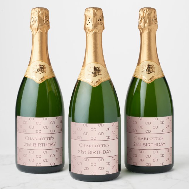 Birthday rose gold monogram pattern initials sparkling wine label (Bottles)