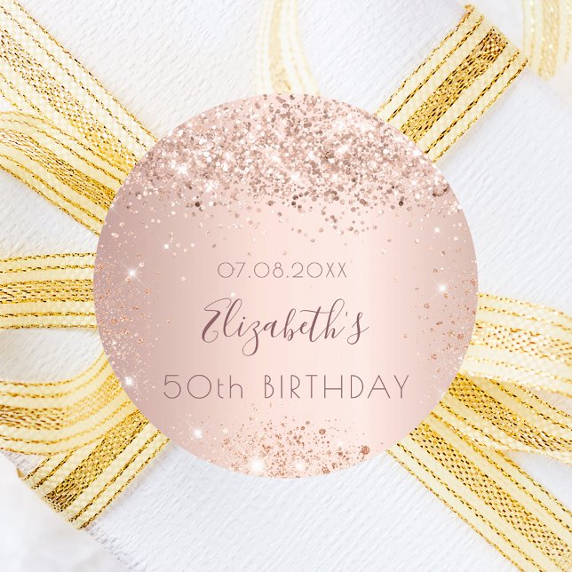 Birthday rose gold name classic round sticker (Creator Uploaded)