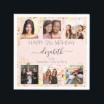 Birthday rose gold photo collage best friends napkin<br><div class="desc">For a woman's 21st (or any age) birthday, celebrating her life with a collage of 6 of your high quality photos of her, her friends, family, interest or pets. Personalise and add her name, age 21 and your names. Grey text. A girly and feminine rose gold background colour. Her name...</div>