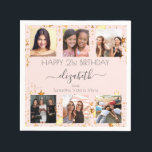 Birthday rose gold photo collage best friends napkin<br><div class="desc">For a woman's 21st (or any age) birthday, celebrating her life with a collage of 6 of your high quality photos of her, her friends, family, interest or pets. Personalise and add her name, age 21 and your names. Grey text. A girly and feminine rose gold background colour. Her name...</div>