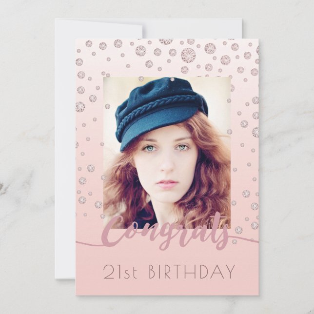 Birthday rose gold photo diamonds glam invitation (Front)