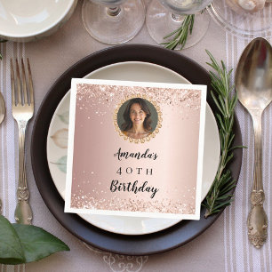 Birthday rose gold photo diamonds napkin