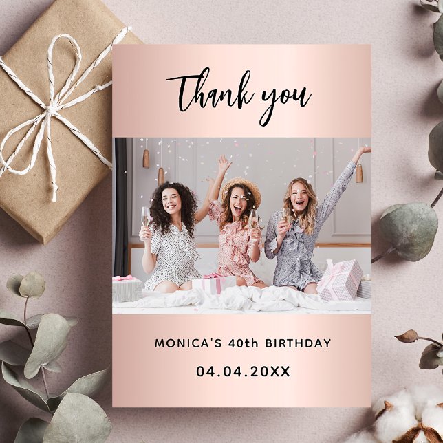 Birthday rose gold photo simple elegant thank you card (Creator Uploaded)