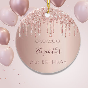 Birthday rose gold pink friends ceramic tree decoration