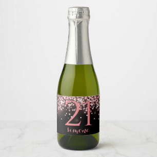 Birthday rose gold pink glitter glam 21st sparkling wine label