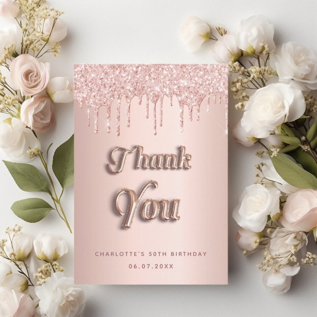 Birthday rose gold pink glitter luxurious thank you card (Creator Uploaded)