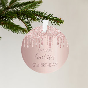 Birthday rose gold pink name ornament
