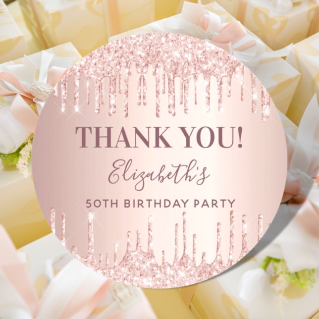 Birthday rose gold pink name Thank You Classic Round Sticker (Creator Uploaded)