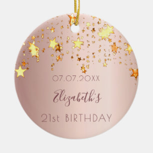 Birthday rose gold pink stars friends ceramic tree decoration