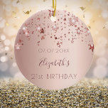 Birthday rose gold pink stars from friends<br><div class="desc">An ornament for a girly and glamourous 21st birthday as a gift from her friends or parents. A rose gold, pink gradient background with rose gold coloured dripping stars. On front: Personalise and add a date, a name and age. The name is written in dark rose gold with a modern...</div>