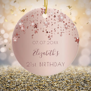 Birthday rose gold pink stars from friends ceramic tree decoration