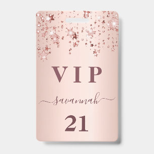 Birthday rose gold pink stars vip luxury ID badge