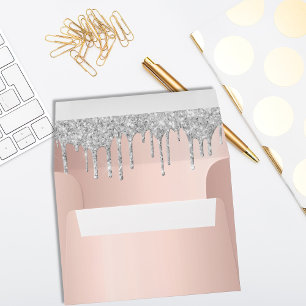 Birthday rose gold silver glitter drips envelope