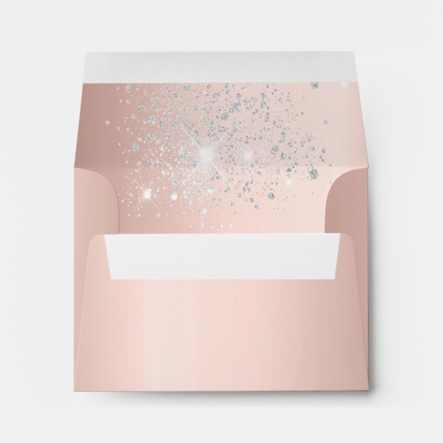 Birthday rose gold silver glitter dust monogram envelope (Back (Bottom))