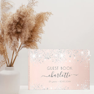 Birthday rose gold silver glitter dust monogram guest book