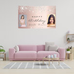 Birthday rose gold silver glitter friends photo banner<br><div class="desc">A banner for a girly and glamourous birthday party for two girls, women. A faux rose gold metallic looking background with faux silver glitter dust. Add your own 2 two photos of the birthday girls. Text: Happy Birthday. The word Birthday and the names are written with a modern hand lettered...</div>