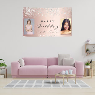 Birthday rose gold silver glitter friends photo banner