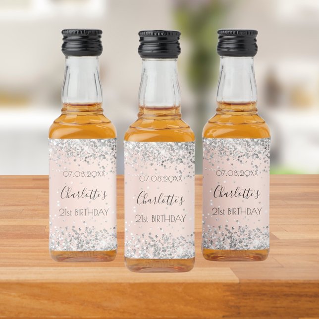 Birthday rose gold silver glitter name elegant liquor bottle label (Creator Uploaded)