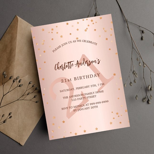 Birthday rose gold stars age elegant invitation postcard (Creator Uploaded)