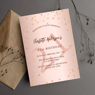 Birthday rose gold stars age luxury invitation