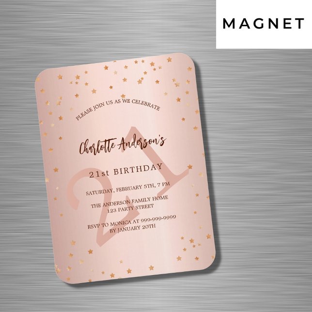 Birthday rose gold stars age luxury invitation magnet (Creator Uploaded)