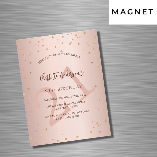 Birthday rose gold stars age luxury magnetic invitation (Creator Uploaded)