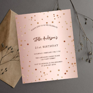 Birthday rose gold stars budget party invitation