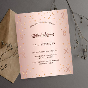 Birthday rose gold stars elegant budget invitation flyer