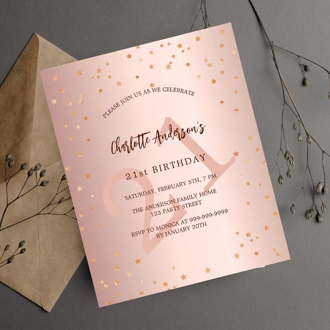 Birthday rose gold stars invitation (Creator Uploaded)