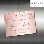 Birthday rose gold stars save the date magnet card<br><div class="desc">A girly and trendy Save the Date magnetic card for a 40th (or any age) birthday party. A blush pink,  rose gold gradient background decorated with stars.  Personalise and add a date and name/age.  The text: Save the Date is written with a large trendy hand lettered style script.</div>